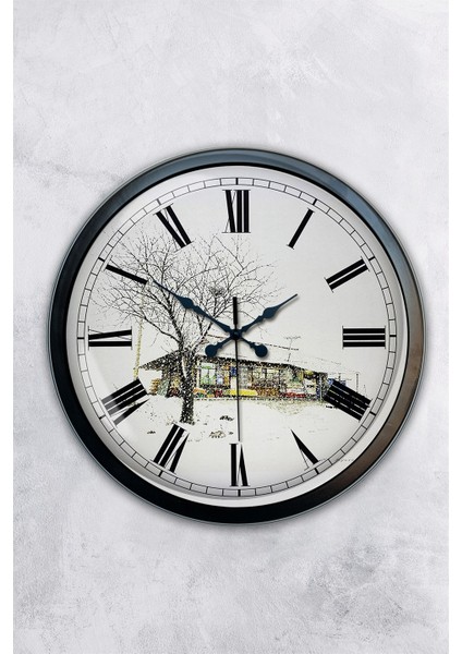 40 cm Siyah Metal Eski Ev Duvar Saati