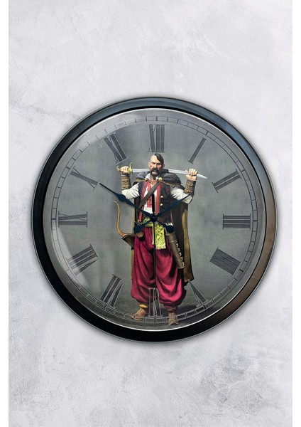 40 cm Siyah Metal Yeniçeri Osmanlı Duvar Saati