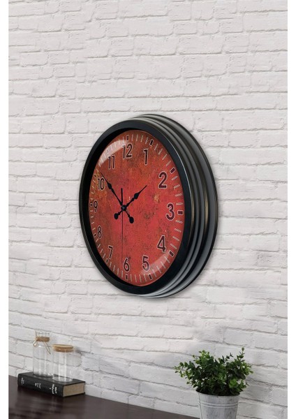 40 cm Siyah Metal Retro Red Duvar Saati