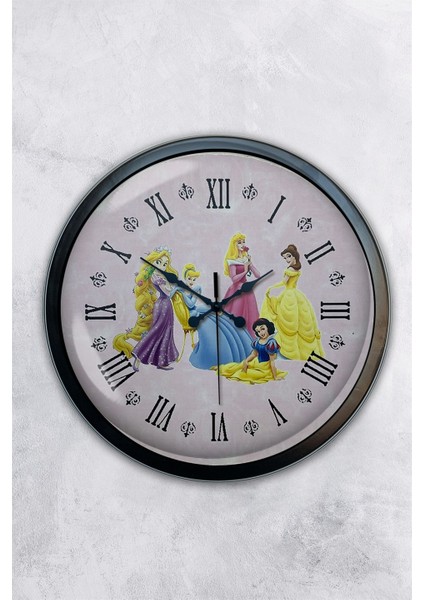 40 cm Siyah Metal Sinderalla Çocuk Duvar Saati