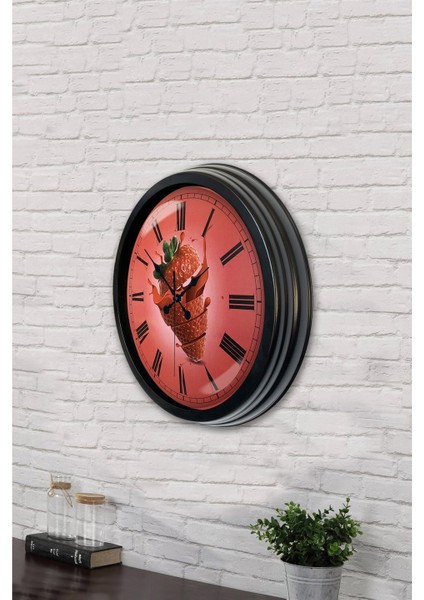 40 cm Siyah Metal Çilekli Mutfak Duvar Saati
