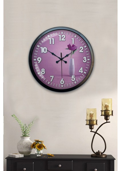 40 cm Siyah Metal Çiçek Duvar Saati