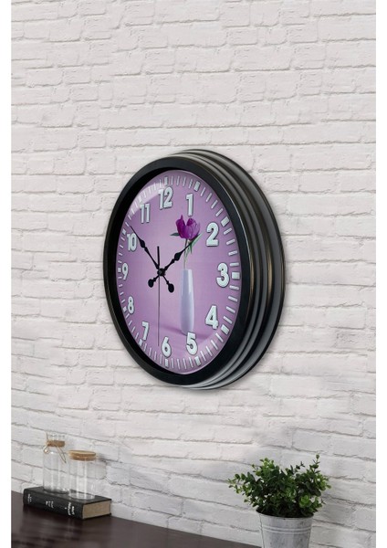 40 cm Siyah Metal Çiçek Duvar Saati