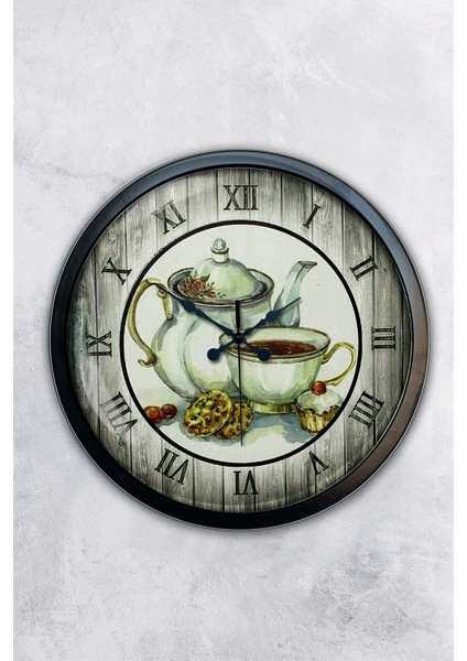 40 cm Siyah Metal Çaydanlık Mutfak Duvar Saati