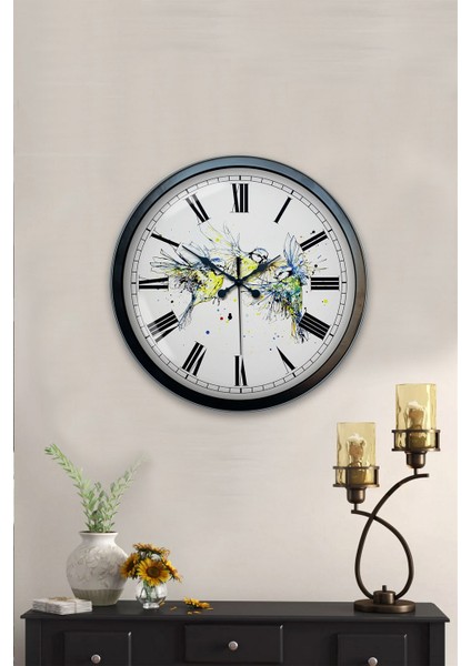 40 cm Siyah Metal Kuş Duvar Saati