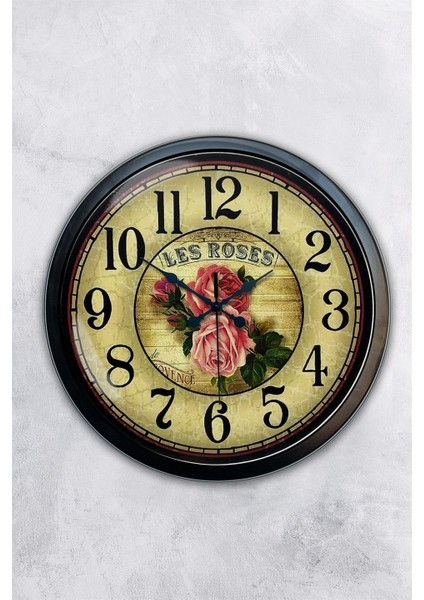 40 cm Siyah Metal Gül Duvar Saati