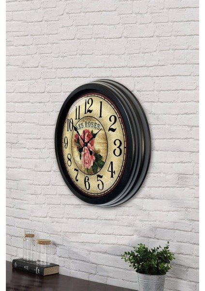 40 cm Siyah Metal Gül Duvar Saati modelleri