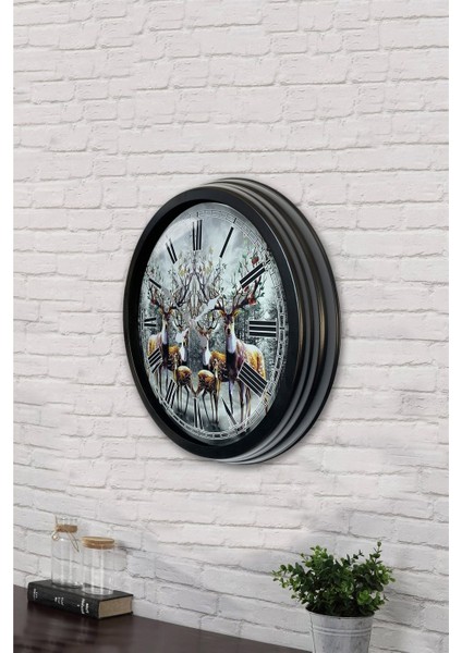 40 cm Siyah Metal Geyik Duvar Saati fırsatları