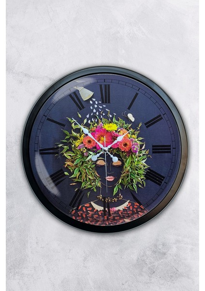 40 cm Siyah Metal Flowers Duvar Saati