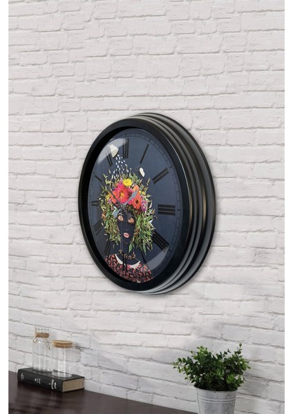 40 cm Siyah Metal Flowers Duvar Saati modelleri