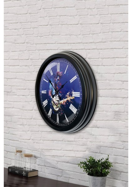 40 cm Siyah Metal Gitarist Duvar Saati