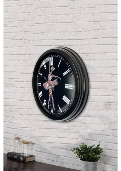 40 cm Siyah Metal Balerin Duvar Saati modelleri