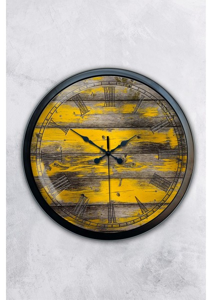 40 cm Siyah Metal Doğal Ahşap Duvar Saati