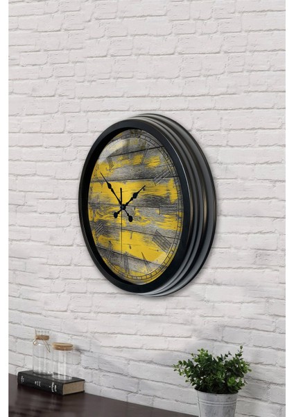 40 cm Siyah Metal Doğal Ahşap Duvar Saati modelleri