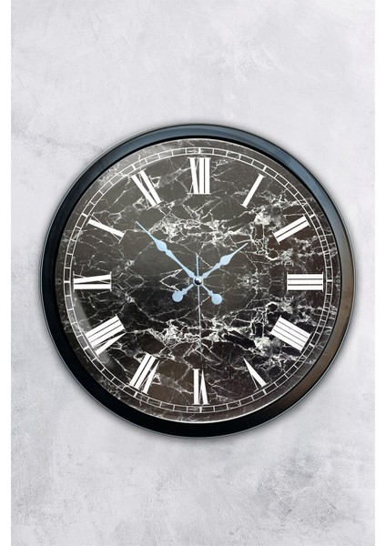 40 cm Siyah Metal Mermer Desenli Duvar Saati