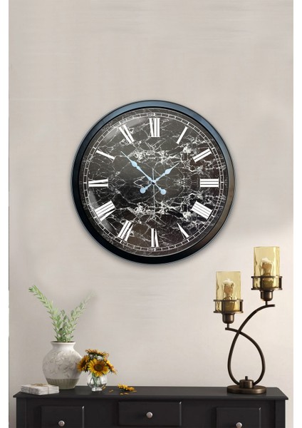 40 cm Siyah Metal Mermer Desenli Duvar Saati fiyatları