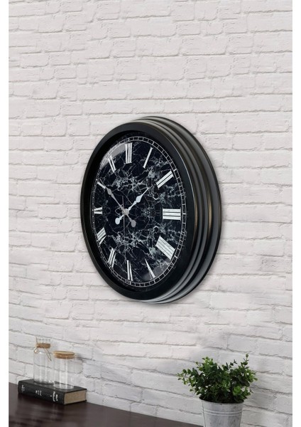 40 cm Siyah Metal Mermer Desenli Duvar Saati fırsatları