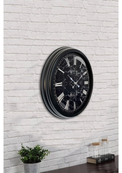 40 cm Siyah Metal Mermer Desenli Duvar Saati indirimleri