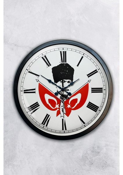 40 cm Siyah Metal Mustafa Kemal Atatürk Duvar Saati