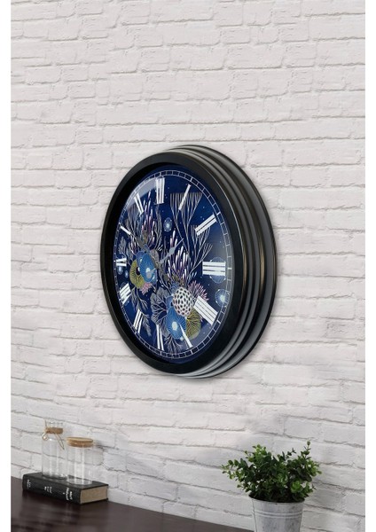 40 cm Siyah Metal Mavi Su Duvar Saati modelleri