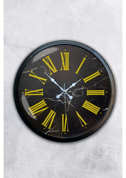 40 cm Siyah Metal Sarı Roma Rakamlı Duvar Saati