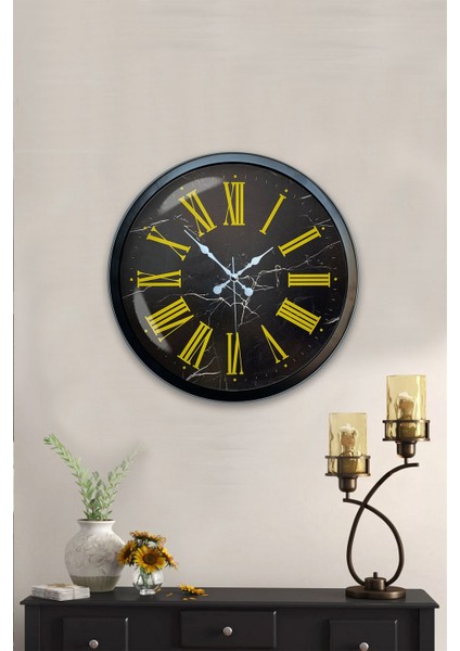 40 cm Siyah Metal Sarı Roma Rakamlı Duvar Saati fiyatları