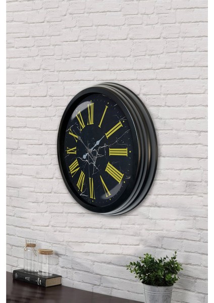 40 cm Siyah Metal Sarı Roma Rakamlı Duvar Saati modelleri