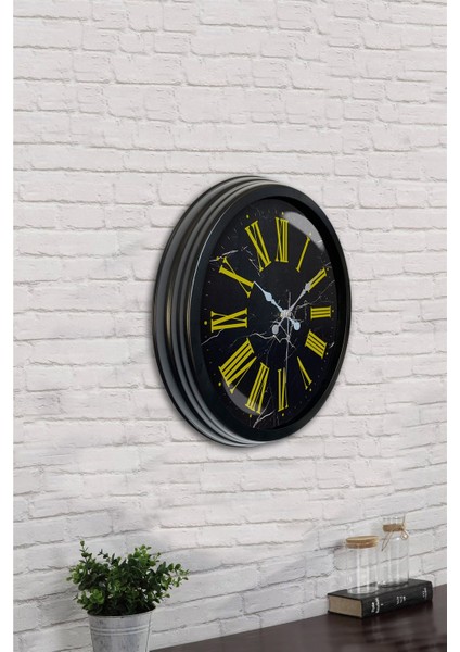 40 cm Siyah Metal Sarı Roma Rakamlı Duvar Saati indirimleri