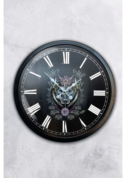 40 cm Siyah Metal Kurt Duvar Saati