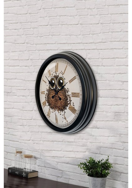 40 cm Siyah Metal Kahve Duvar Saati