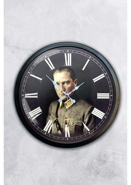 40 cm Siyah Metal Atatürk Duvar Saati