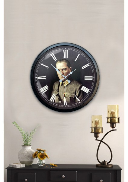 40 cm Siyah Metal Atatürk Duvar Saati fiyatları