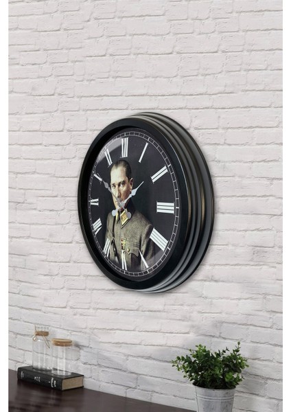 40 cm Siyah Metal Atatürk Duvar Saati modelleri