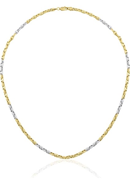 Oval Barlı Yeşil Beyaz Zincir Kolye ZKU105