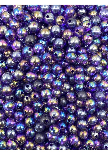 8mm Mor Renk Janjanlı Akrilik Top Boncuk,parlak Takı, Çanta Yapım Boncuğu (50GR,~170 Adet)