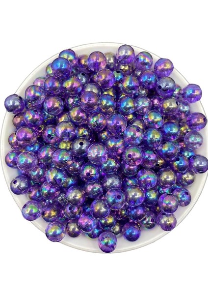 10MM Mor Renk Janjanlı Top Akrilik Boncuk,parlak Takı, Çanta Yapım Boncuğu (50GR,~80 Adet)