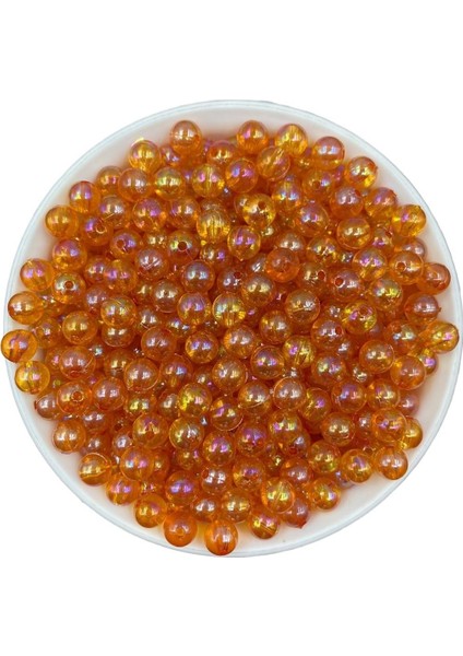 8mm Turuncu Renk Janjanlı Akrilik Top Boncuk,parlak Takı, Çanta Yapım Boncuğu (50GR,~170 Adet)
