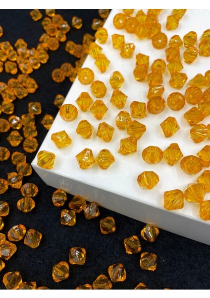 10MM Turuncu Renk Piramit Model Akrilik Boncuk,takı, Çanta Yapım Boncuğu (100GR,~260 Adet)