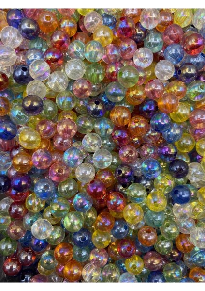 8mm Şefaf Karışık Renkli Janjanlı Akrilik Boncuk,parlak Takı, Çanta Yapım Boncuğu (50GR,~170 Adet) fiyatları