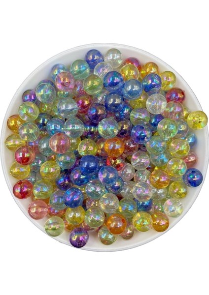 10MM Şefaf Karışık Renkli Janjanlı Akrilik Boncuk,parlak Takı, Çanta Yapım Boncuğu (50GR,~80 Adet)