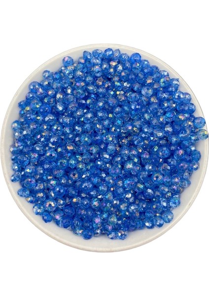 Mavi Renkli Basık 6mm Janjanlı Akrilik Boncuk,parlak Takı Yapım Hobi Boncuğu (25GR,~250 Adet)