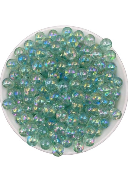 10MM Turkuaz Renk Janjanlı Top Akrilik Boncuk, Takı, Çanta Yapım Boncuğu (50GR,~80 Adet)