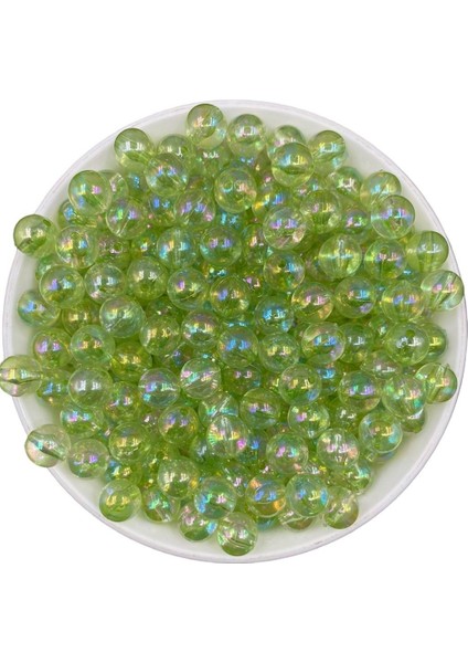 10MM Yeşil Renk Janjanlı Top Akrilik Boncuk, Takı, Çanta Yapım Boncuğu (50GR,~80 Adet)