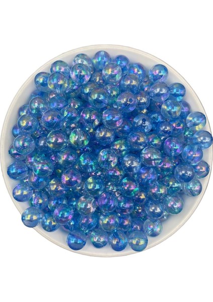 10MM Mavi Renk Janjanlı Top Akrilik Boncuk, Takı, Çanta Yapım Boncuğu (50GR,~80 Adet)