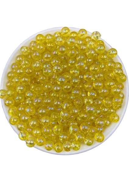 8mm Sarı Renk Janjanlı Akrilik Top Boncuk,parlak Takı, Çanta Yapım Boncuğu (50GR,~170 Adet)