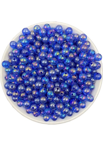8mm Lacivert Renk Janjanlı Akrilik Top Boncuk,parlak Takı, Çanta Yapım Boncuğu (50GR,~170 Adet)