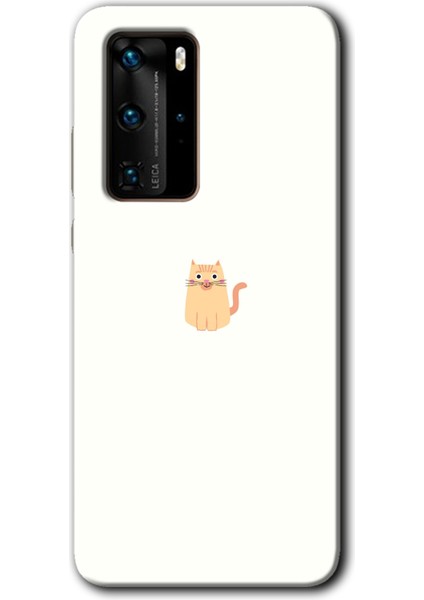 Huawei P40 Pro Kılıf Hd Desen Baskılı Arka Kapak + Temperli Cam - Cat Minimalism