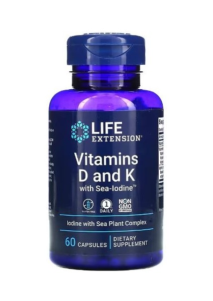 Life Extension, Vitamin D Ve K & Sea-Iodine, 60 Kapsül
