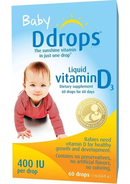 Ddrops, Bebek, Likit Vitamin D3, 400 Iu, 60 Damla, 0.08 Fl Oz (2.5 Ml)