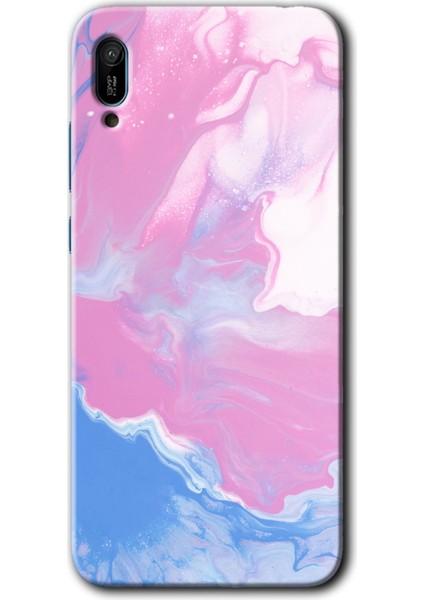 Huawei Y6 2019 Kılıf Hd Desen Baskılı Arka Kapak + Temperli Cam - Liquid Lekeler Art